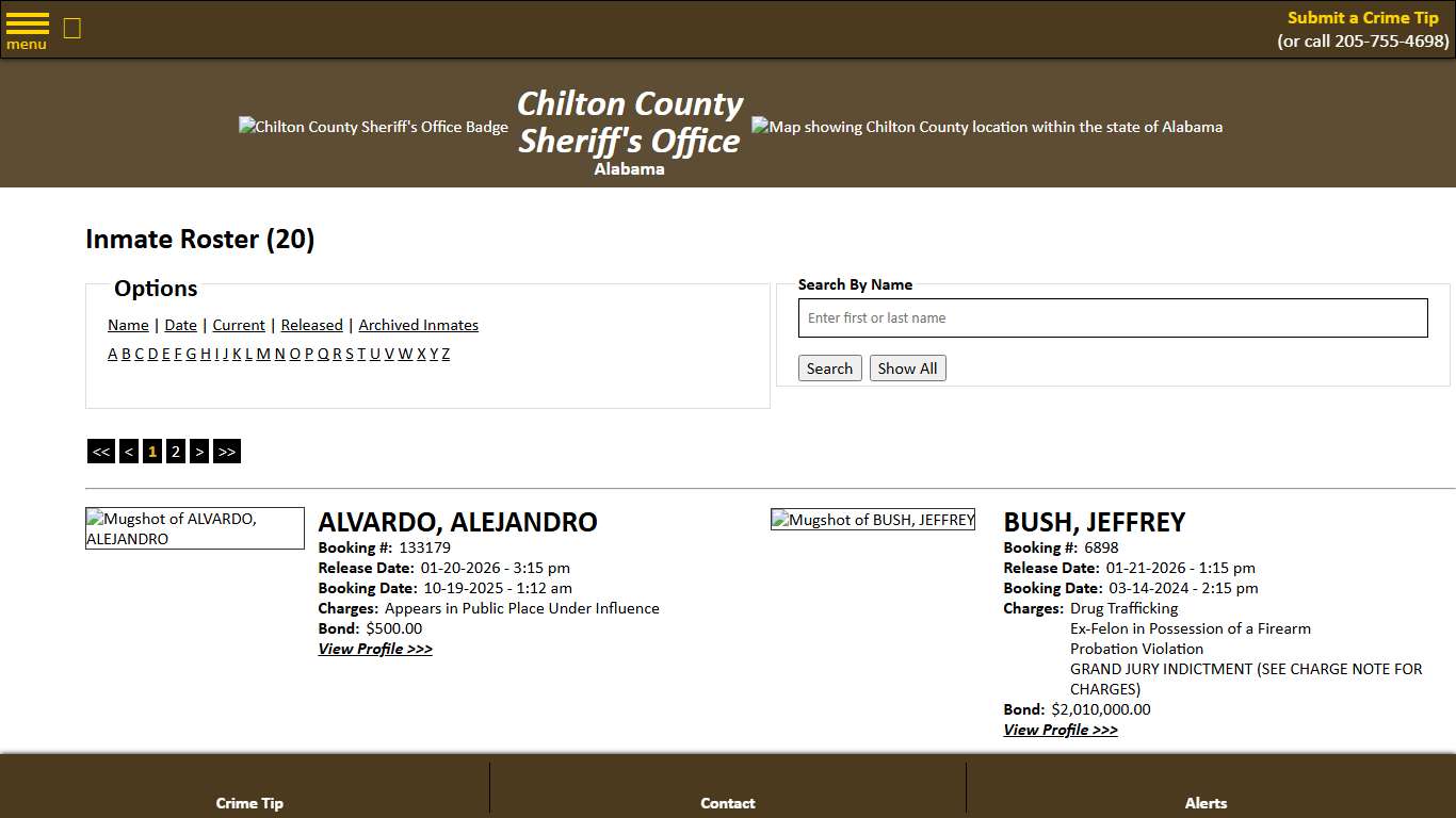 Inmate Roster - Released Inmates - Chilton County Sheriff's Office