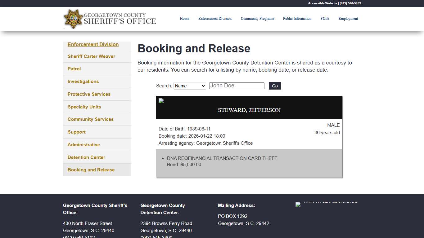 Booking and Release - GCSheriff.org