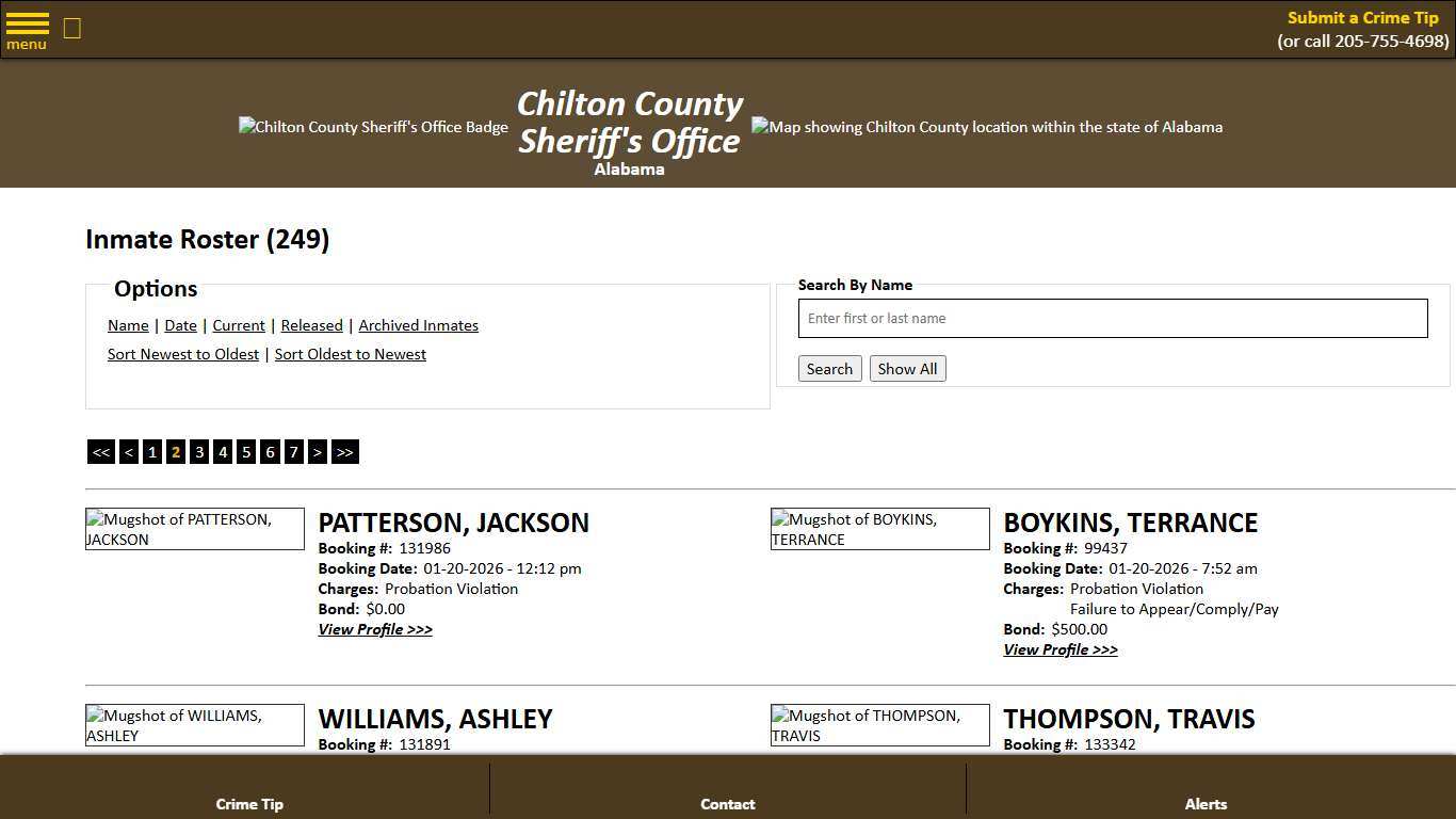 Inmate Roster - Page 2 Current Inmates Booking Date Descending - Chilton County Sheriff's Office