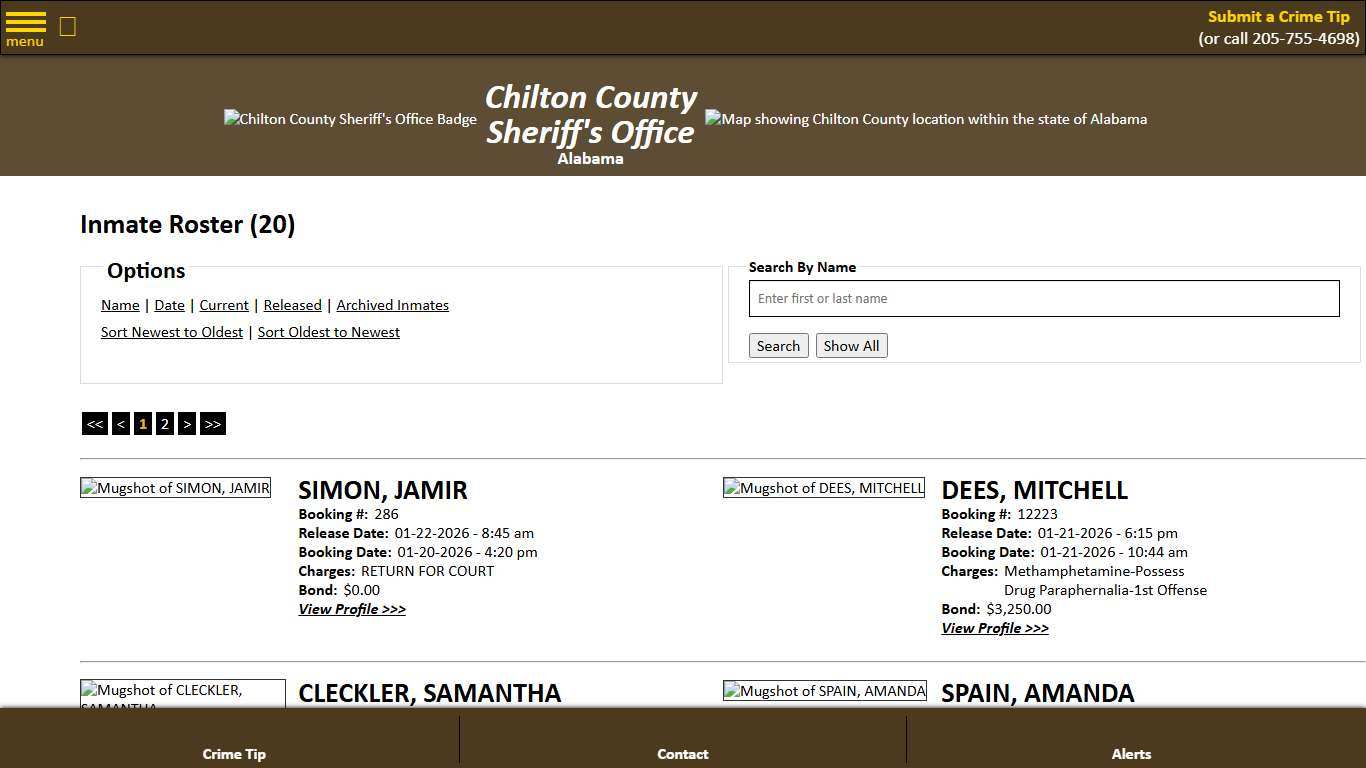 Inmate Roster - Released Inmates Booking Date Descending - Chilton County Sheriff's Office